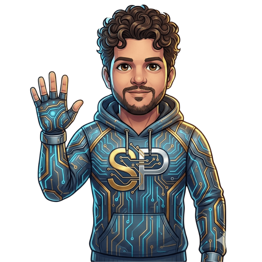 Mascote tech de Saulo Pavanello acenando